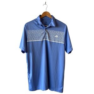 Adidas Men’s Stretch Short Sleeve Floral Print Blue Golf Polo Large